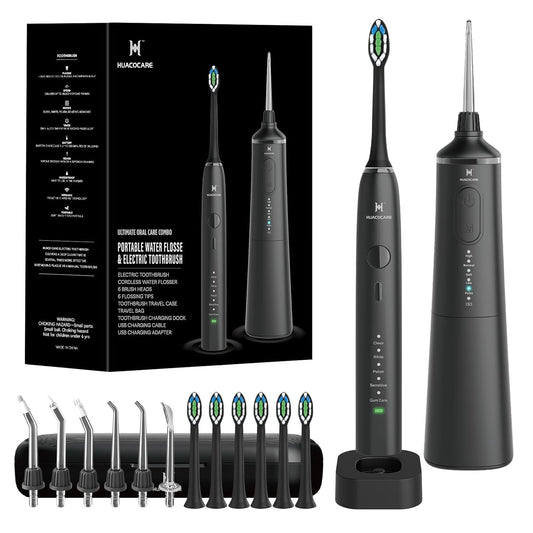 Upgraded Pro Dental Care Kit: 5-Mode Water Flosser & 50,000 VPM Sonic Electric Toothbrush | Premium Oral Clean Set with Enhanced Cleaning Modes, Larger Tank & Refined Design for Advanced Gum Health