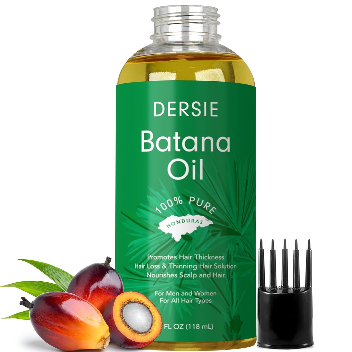 Dersie Batana Oil with Massager Applicator: Organic Batana Oil from Honduras - 100% Pure & Natural (4 fl oz)