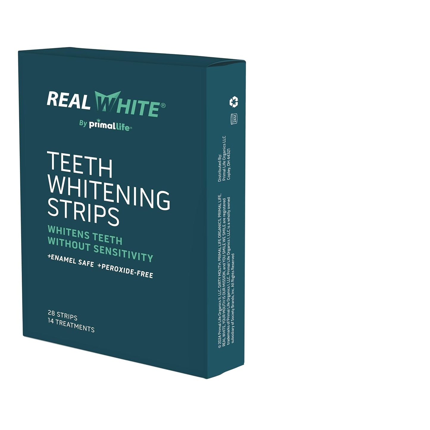 Primal Life Organics Real White Teeth Whitening Strips, All-Natural, Peroxide-Free, 28 Strips, 14 Treatments