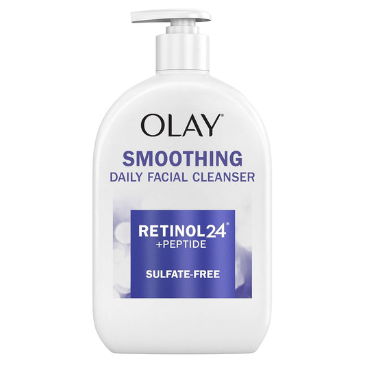 Olay Face Wash, Daily Facial Cleanser with Retinol, Peptides & Glycerin - Smoothing, Noursihes Skin Surface, Hydrates while Cleansing - Sulfate-Free, Paraben-Free, 16 Oz