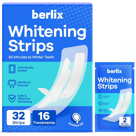 Teeth Whitening Strips (16 Treatments, 32 Count), Enamel Safe for Teeth Whitener, Whitening Strips with Coconut Oil, Formulated to Be Gentle & Non Slip and Quick-Dry, Stains Removal