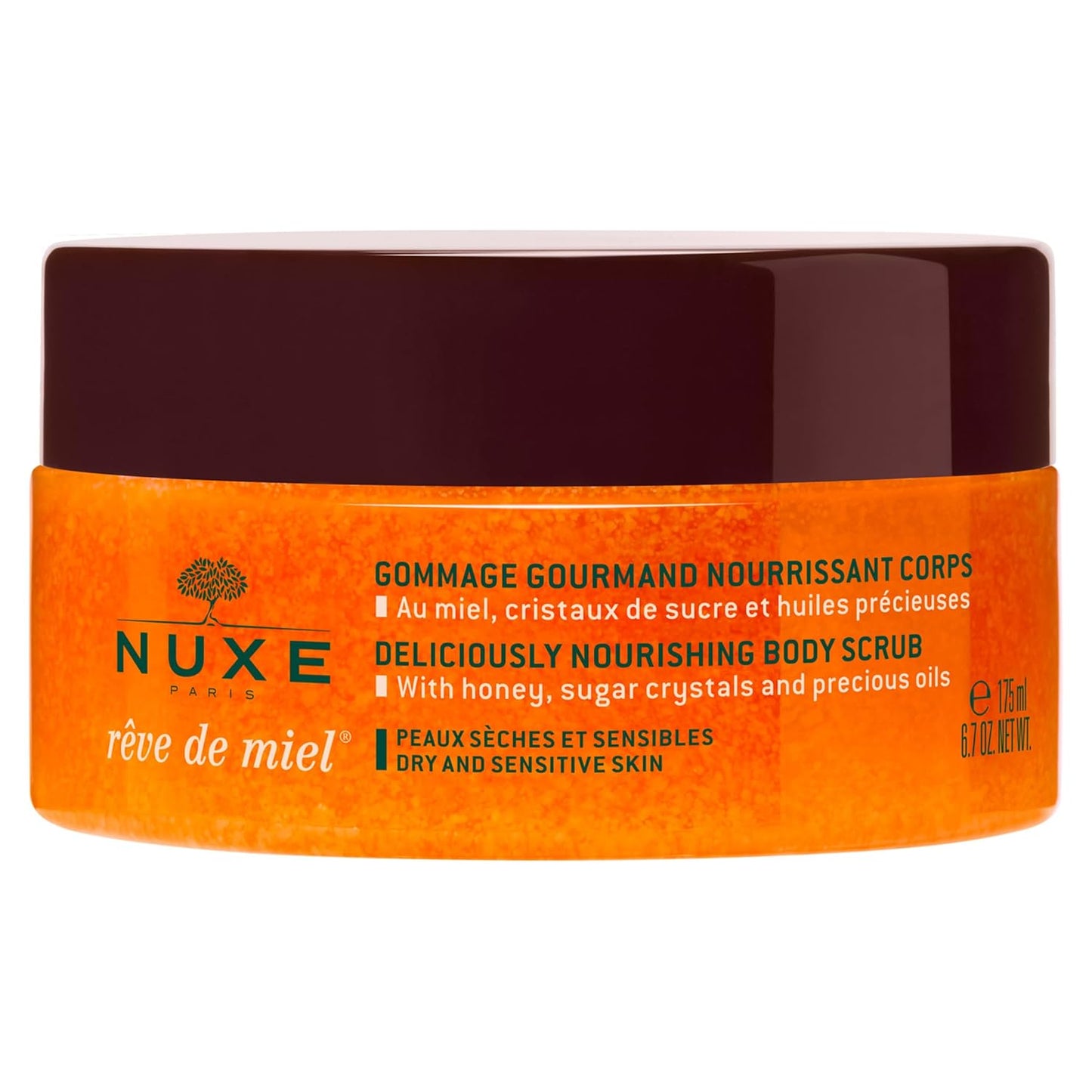 NUXE Rêve de Miel Nourishing Skin Exfoliator Body Scrub With Honey Sugar Crystals and Shea Butter for Dry, Sensitive Skin, 6.7 Fl Oz