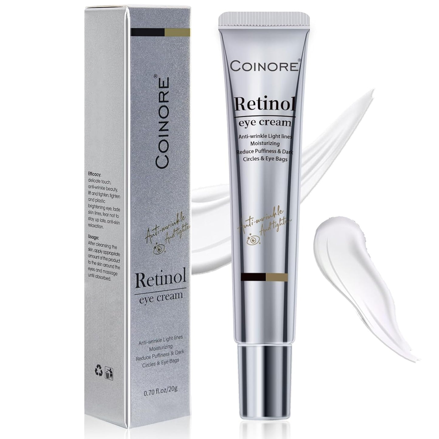 Retinol Under Eye Cream - Cream for Men & Women, Dark Circles, Puffiness & Wrinkles, Anti-Aging Eye Cream for Fine Lines, 0.7 Fl Oz