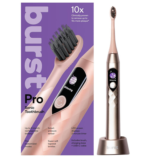 Burst Pro Sonic Advanced Electric Toothbrush for Adults (Rose Gold) | Soft Bristles | 33,000 Vibrations | Long-Lasting Battery and Multiple Brushing Modes