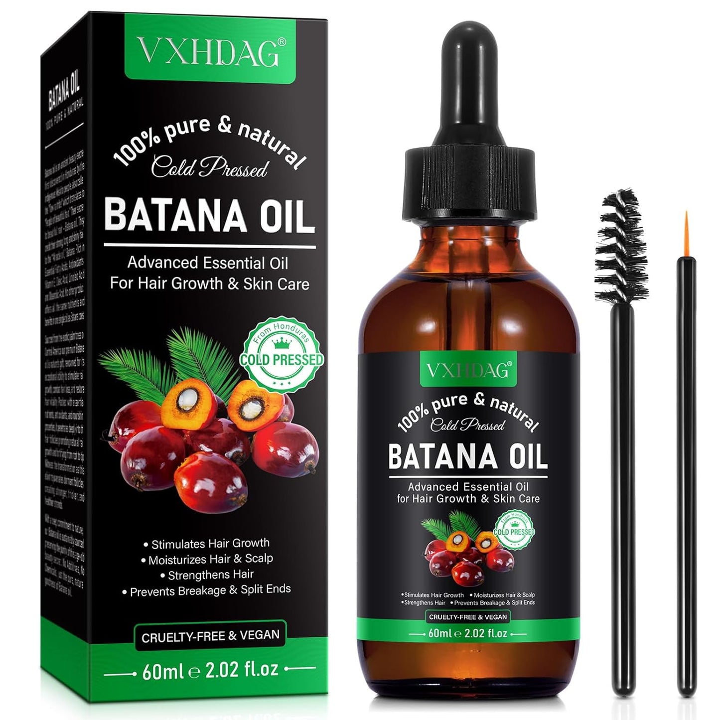 Batana Oil - 100% Pure & Natural from Honduras for Hair Growth, Eliminates Split Ends, Enhances Radiance & Nourishment for All Hair Types, 2.02 fl oz