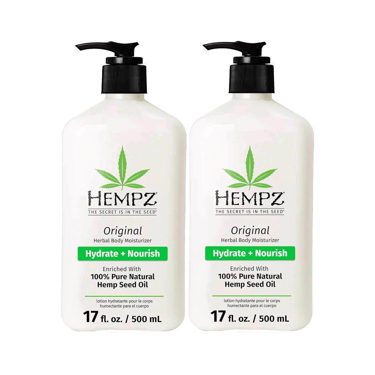 Hempz Original, Natural Hemp Seed Oil Body Moisturizer with Shea Butter & Ginseng, Pure Herbal Skin Lotion for Dryness, Nourishing Vegan Cream, Floral and Banana, 17 Fl Oz, 2 Pack