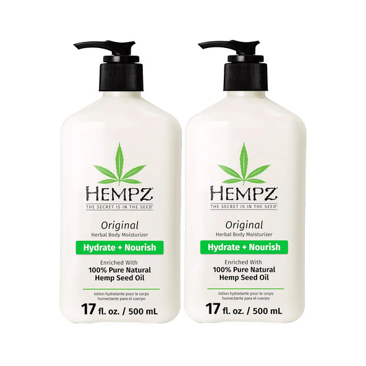 Hempz Original, Natural Hemp Seed Oil Body Moisturizer with Shea Butter & Ginseng, Pure Herbal Skin Lotion for Dryness, Nourishing Vegan Cream, Floral and Banana, 17 Fl Oz, 2 Pack