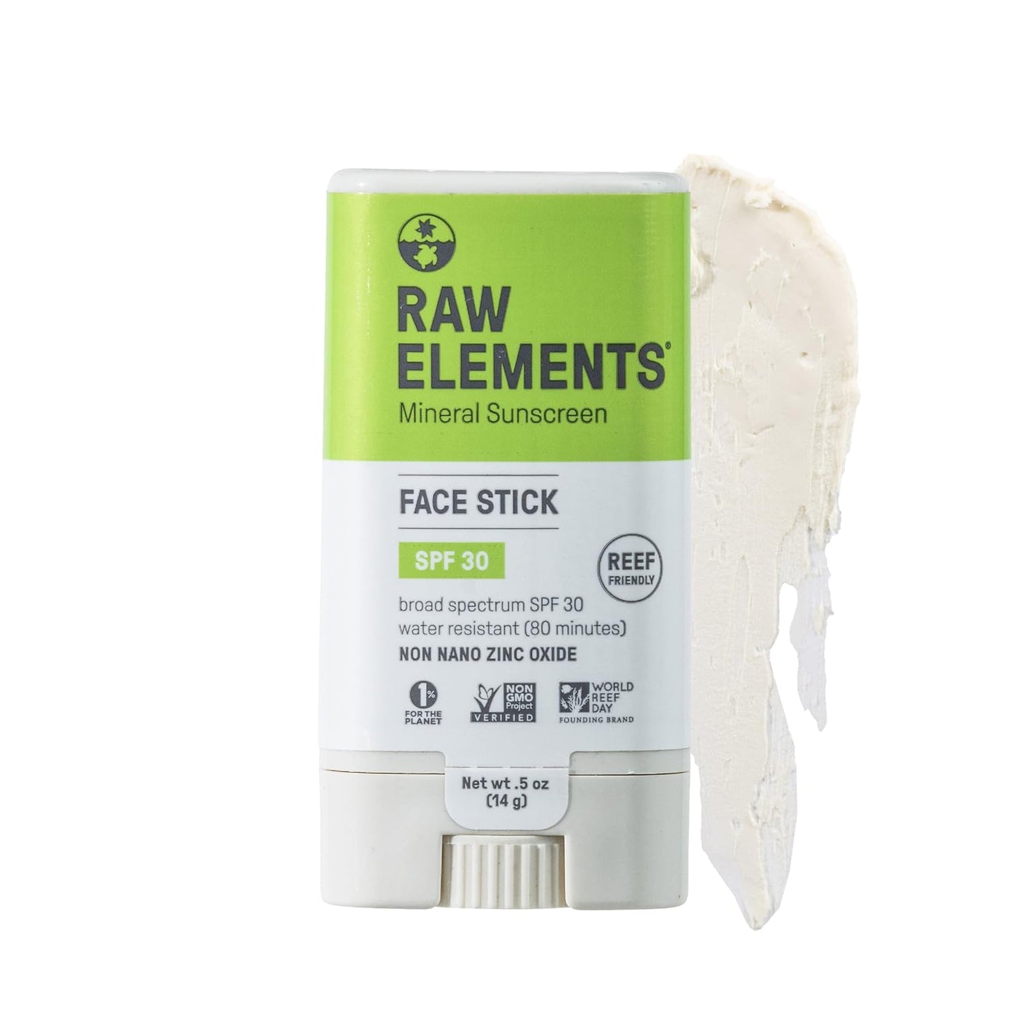 Raw Elements Face All-Natural Mineral Sunscreen Stick, Non-Nano Zinc Oxide, 95% Organic, Water-Resistant 80 Min, Reef Safe, All Ages Safe, SPF 30+, Travel Sunblock 0.5 oz