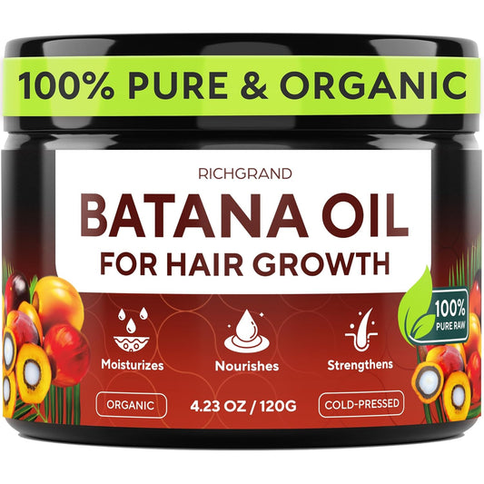 Batana Oil for Hair Growth - 100% Raw & Organic Unrefined Batana Oil - Cold Pressed Hair Mask for Scalp Health, Thicker Hair & Split Ends Repair - Natural & Pure (4.23 oz)