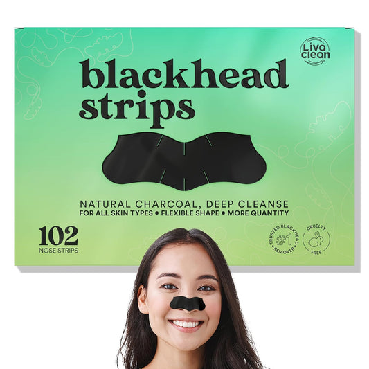 LivaClean (102 Strips Charcoal Blackhead Remover Pore Strips for Face Nose Pores, Blackheads Removal, Blackheads Removers, Blackhead Remover Strip