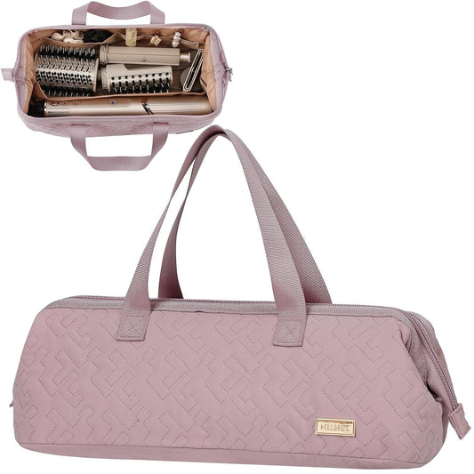 NISHEL Hair Tools Travel Carrying Bag, Portable Hair Air Wrap Dryer Case, Hair Dryer/Curling Iron/Airstraight Attachment Organizer, Peach Pink