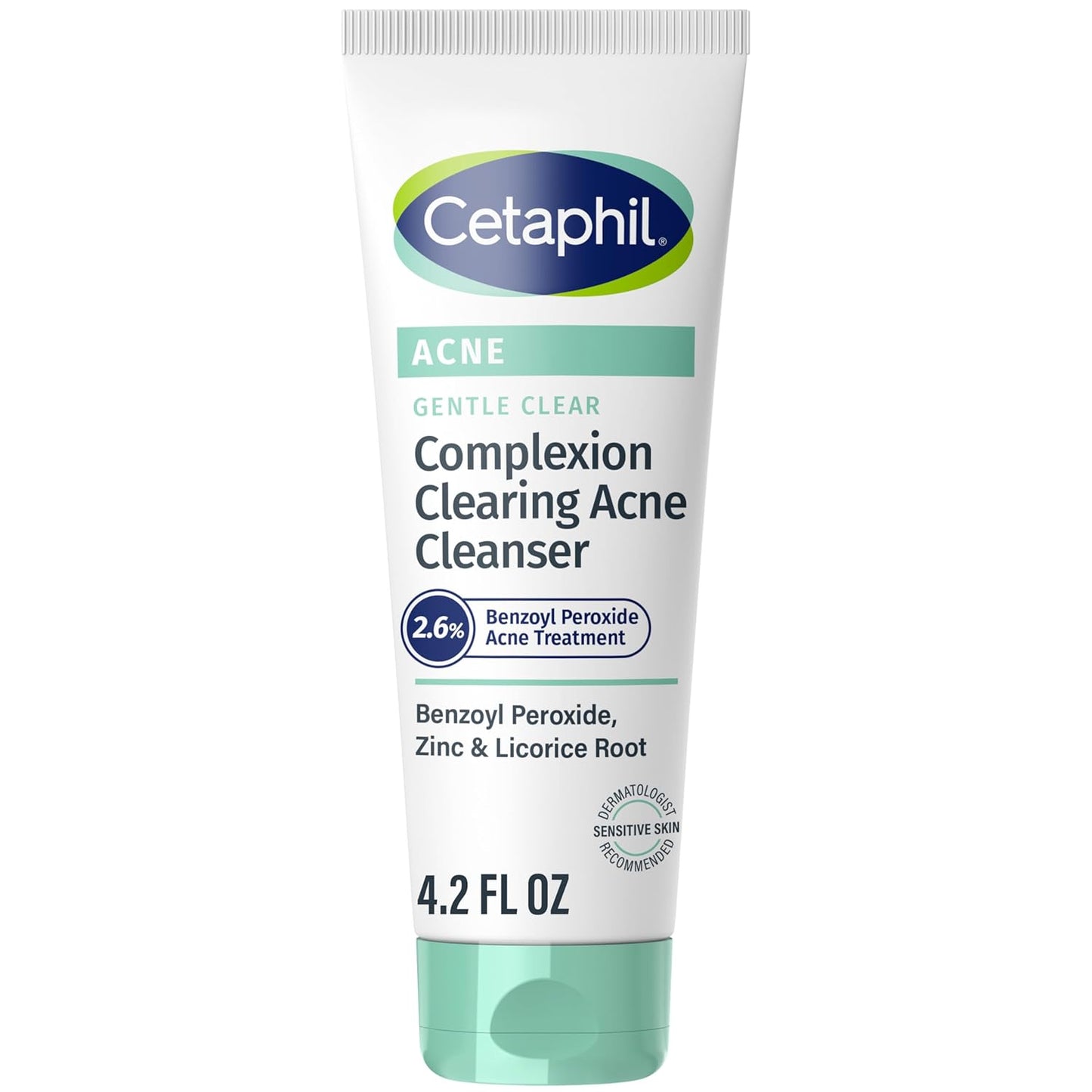 Cetaphil Gentle Clear Complexion-Clearing BPO Acne Cleanser with 2.6% Benzoyl Peroxide, Creamy and Soothing for Sensitive Skin, Suitable for All Skin Types, 4.2oz