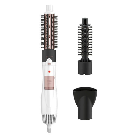 Conair Double Ceramic 3-in-1 Hot Air Brush, Interchangeable Attachments: 1¼-Inch Thermal Brush, ¾-Inch Boar and Nylon Bristle Brush, and Concentrator, Voluminous Curls & Straight Styles, White