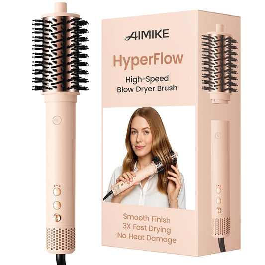 AIMIKE HyperFlow High Speed Blow Dryer Brush, One-Step Hair Dryer & Styler Volumizer, Detachable Hot Air Round Brush for Smooth Blowout, 3X Fast Drying & No Heat Damage, Travel Friendly, 3.3'' Overall