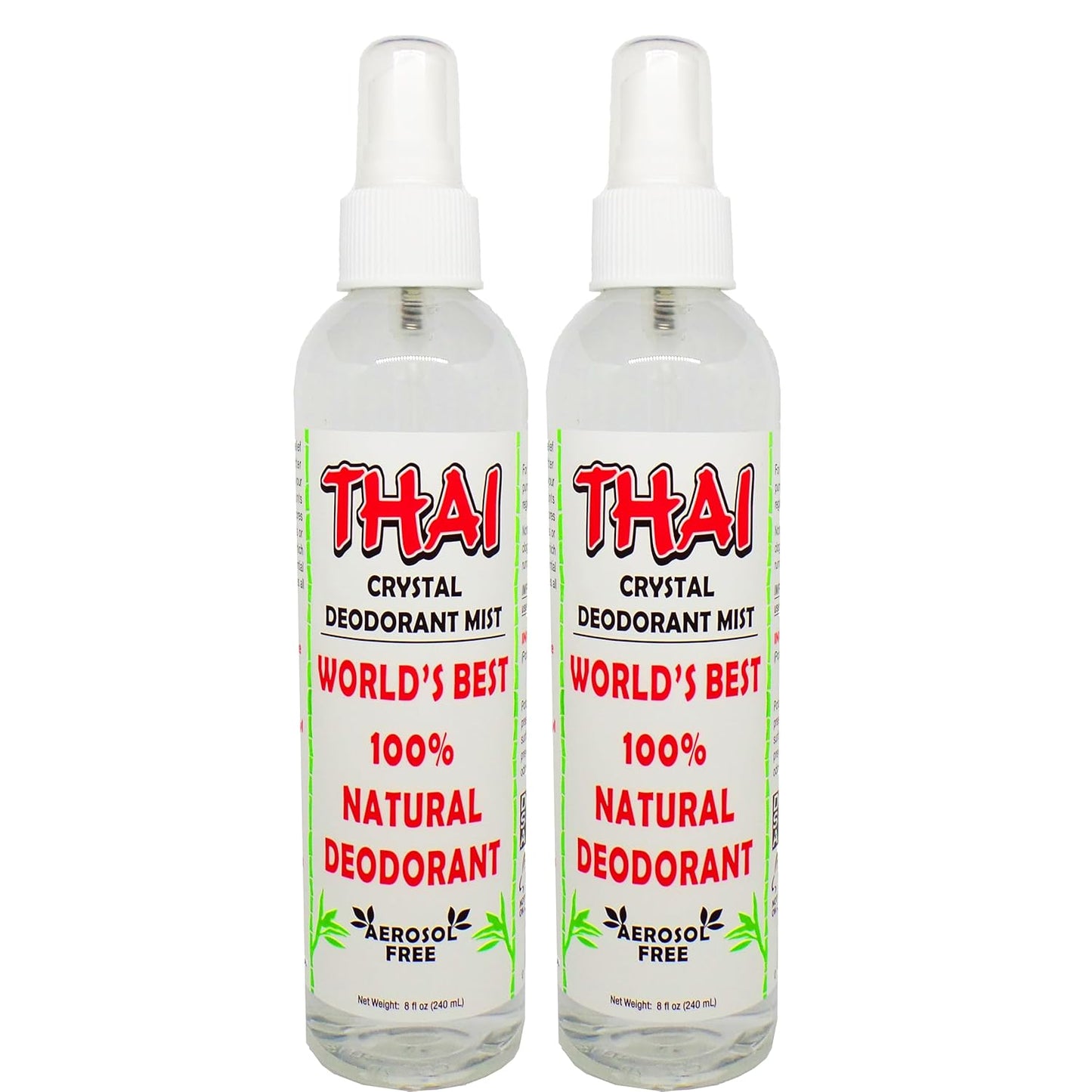 Thai Deodorant Stone Crystal Mist Natural Deodorant Spray 8 oz. Bundle, Pack of 2