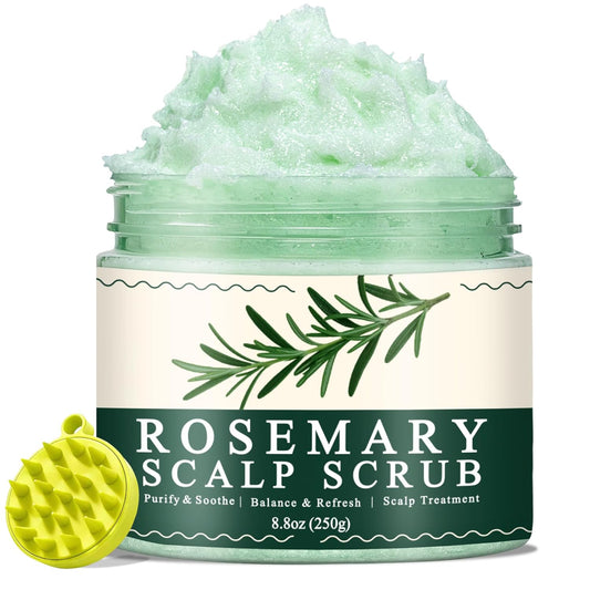 Scalp Scrub,Scalp Exfoliator with Rosemary & Mint,Hair Treatment for Itchy Scalp, Dandruff & Buildup Removal, Clarifying Scrub Shampoo with Scalp Massager for Detox & Nourishment/8.8oz