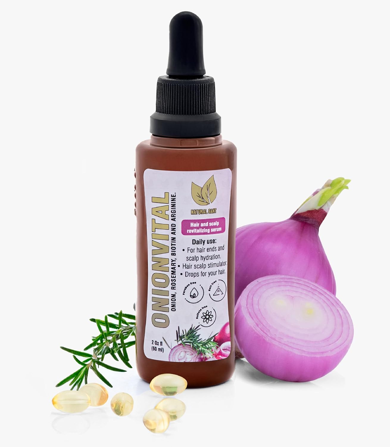 Natural Sant Onionvital Hair Serum with Onion, Rosemary, Biotin & Arginine – Hydrating Serum for Scalp & Hair Care, 60ml