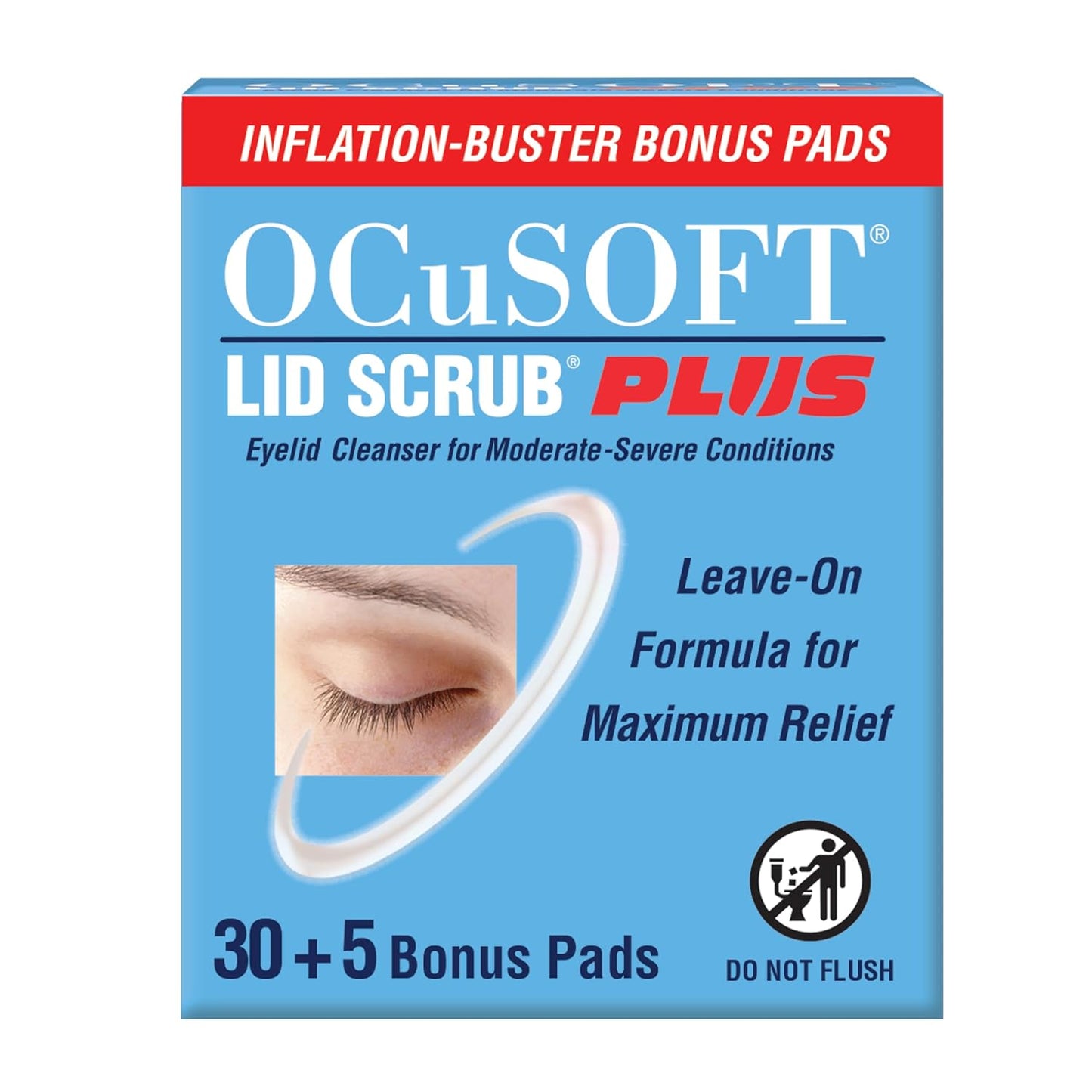 OCuSOFT Lid Scrub PLUS 35 - Pre-Moistened Leave-On Eyelid Wipes for Moderate to Severe Conditions - Moisturizing Eyelid Cleanser for Maximum Relief - 35 Count