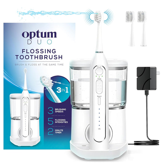 Flossing Toothbrush Rechargeable Electric Toothbrush with Water Flosser - Portable Water Pick Toothbrush Combo Cordless Sonic Electric Toothbrush and Water Flosser - White