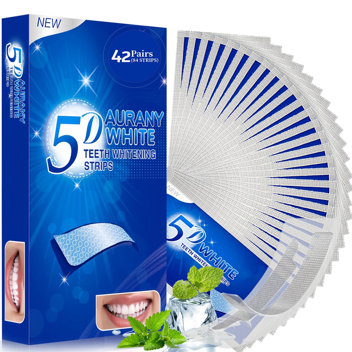 5D Sensitive Teeth Whitening Strips 42Pairs (84Strips) - Professional Enamel-Safe Formula, Fast Stain Removal for Coffee Drinkers & Smokers, Sensitivity-Free Whitening Kit