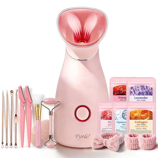 Facial Steamer Spa Kit, 12 Skin Care Tools & 5 Jelly Mask Powder, Nano Ionic Steamer for Facial Deep Cleaning Unclog Pores Sinuses, Warm Mist Humidifier for Home SPA, Valentines Gifts for Women