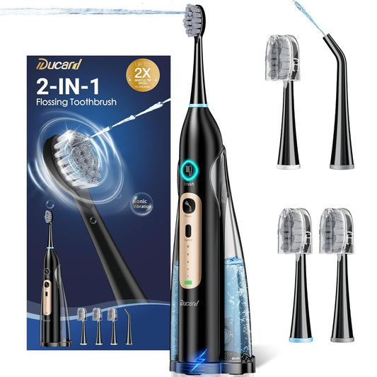 Electric Toothbrush with Water Flosser Combo, Professional Flossing Toothbrush with 3 Sonic Brush Modes & 5 Water Pressures, Cordless Water Flosser for Adults Teeth Cleaning Plaque Removal