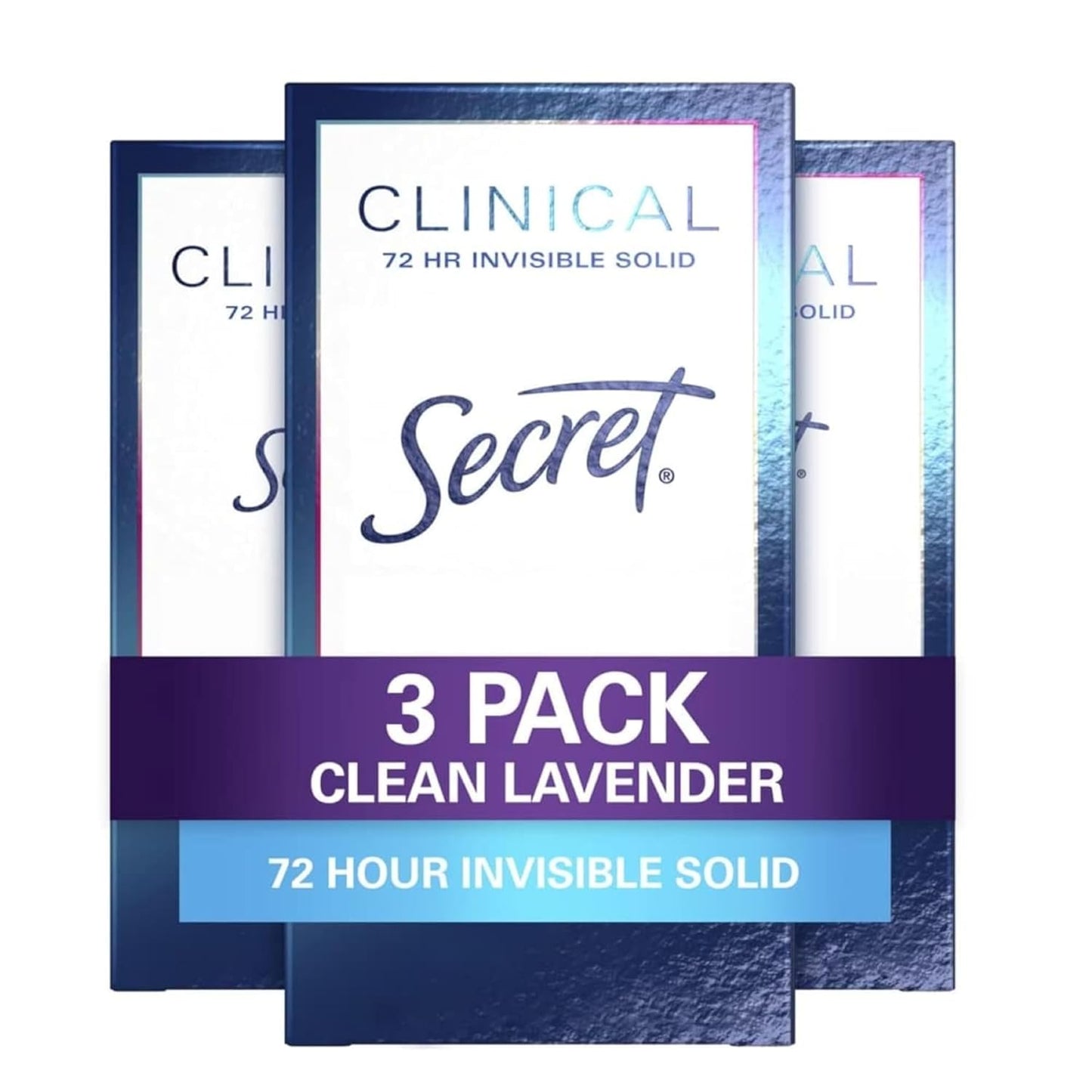 Secret Clinical Strength Antiperspirant Deodorant for Women, 3X Stress Protection, 72hr Sweat & Odor Protection, PH Balancing Minerals, lnvisible Solid, Clean Lavender Scent, 1.6 oz (Pack of 3)