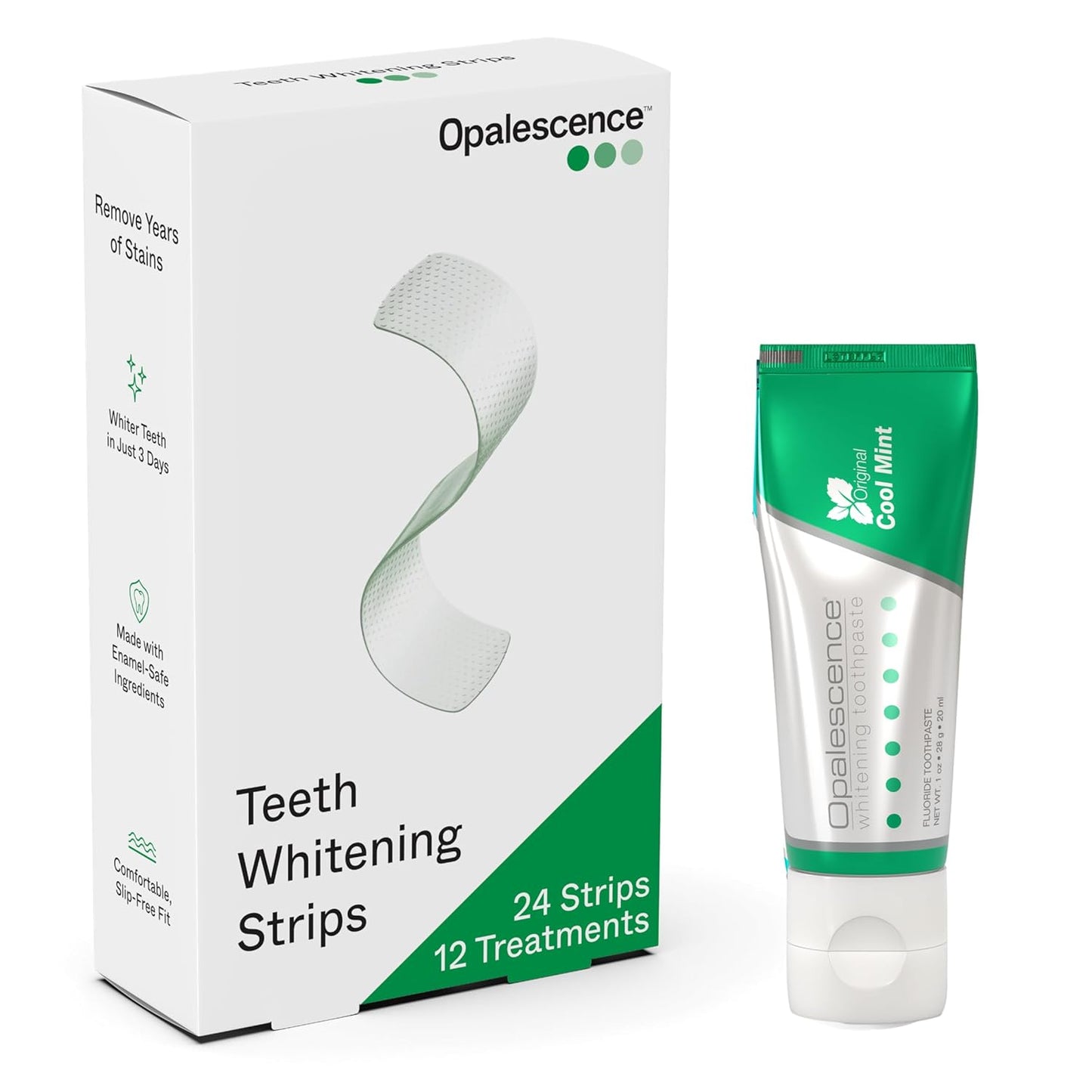 Opalescence Go Teeth Whitening Strips (12 Treatments) Hydrogen Peroxide Formula – Enamel Safe – Slip Free – Sensitivity Free – Includes Small Sample Size 1 oz Original Whitening Toothpaste - 6050-402