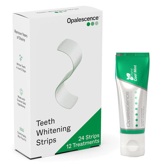 Opalescence Go Teeth Whitening Strips (12 Treatments) Hydrogen Peroxide Formula – Enamel Safe – Slip Free – Sensitivity Free – Includes Small Sample Size 1 oz Original Whitening Toothpaste - 6050-402