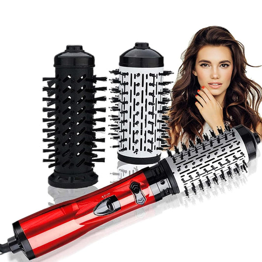 3 in 1 Hot Air Styler and Rotating Hair Dryer Hair Dryer and Blow Dryer Brush in One 2 Interchangeable Brushes for Dry and Wet Hair, Auto Rotating Curling Hot Hair Brush (Red)