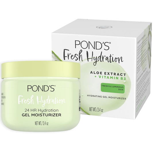POND’S Fresh Hydration Gel Moisturizer – 24 HR Hydration with Aloe Vera Extract, Vitamin E & B3 Niacinamide – Alcohol & Oil-Free Face Moisturizer – Dermatologist Tested, 3.4 oz