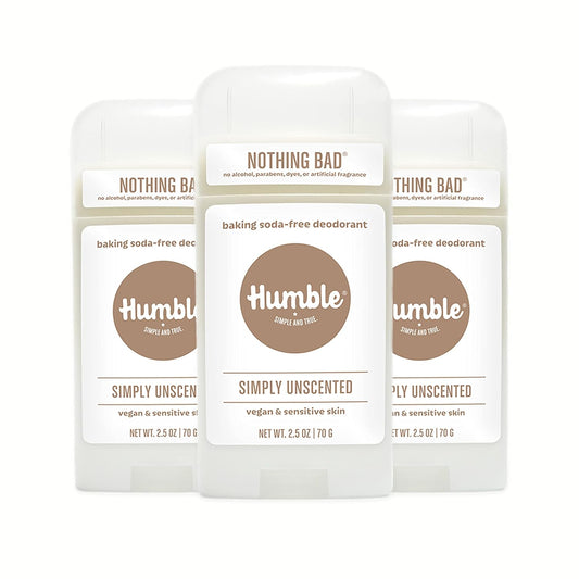 HUMBLE BRANDS Aluminum-Free Deodorant, Vegan and Cruelty- free, Formulated for Sensitive Skin, Simply Unscented, 2.5 Ounce (Pack of 3)