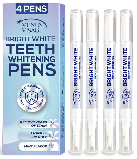 Venus Visage Award Winning Teeth Whitening Pen, 20+ Uses - Teeth whitening Gel Professionally formulated - Best Teeth whitening kit Teeth Whitener - Low Sensitivity (Mint) (0.07 Fl Oz (Pack of 4))