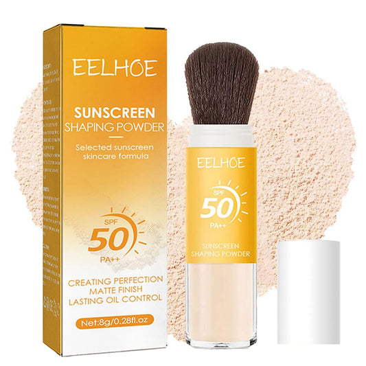 Mineral Sunscreen Setting Powder,SPF 50 PA++ Sunscreen,Control Oil Natural Matt Finish,Lasting Lightweight Breathable Setting Powder with Brush (yellow, 1)