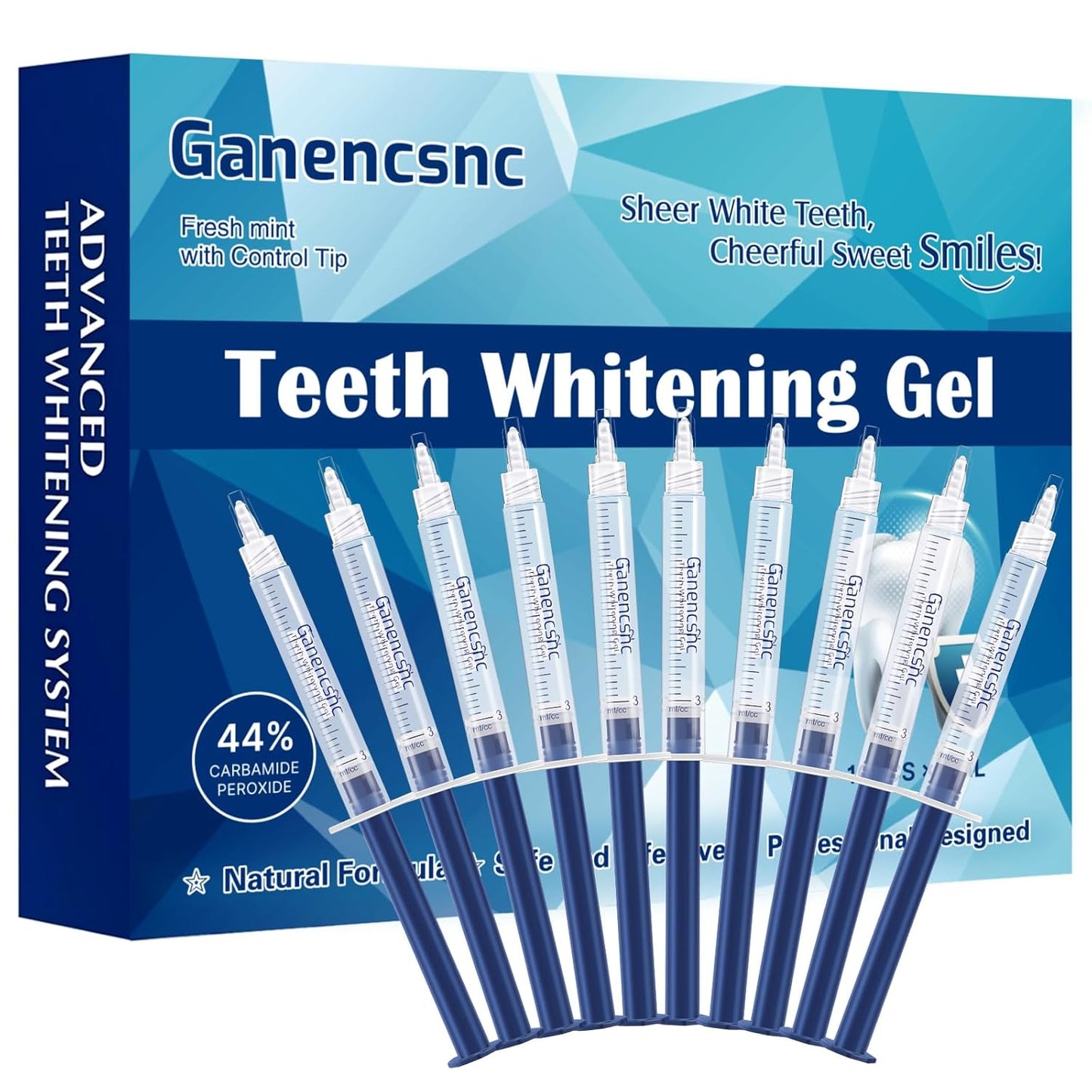 44% Ganencsnc 10 Syringes (3ml) - Teeth Whitening Gel Refills - Strong 44% Carbamide Peroxide Formula - Compatible with Teeth whitening Kit-Teeth Whitener for Coffee & Wine Stains