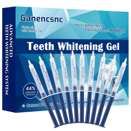 44% Ganencsnc 10 Syringes (3ml) - Teeth Whitening Gel Refills - Strong 44% Carbamide Peroxide Formula - Compatible with Teeth whitening Kit-Teeth Whitener for Coffee & Wine Stains
