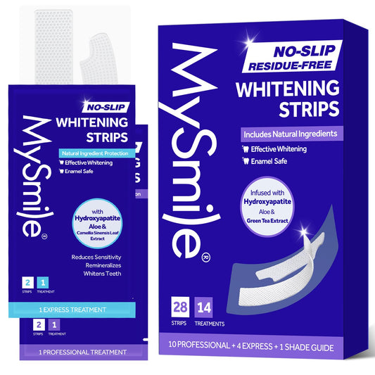 MySmile Teeth Whitening Strips, Hydroxyapatite-Infuse White Strips, Non-Sensitive Tooth Whitener with Soothing Natural Ingredients, Enamel-Safe, Residue-Free, Non-Slip (28 Count)