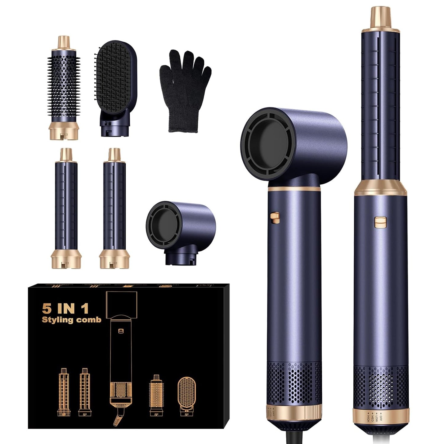 5 in 1 Hair Dryer Brush Set, Negative Ion Blow Dryer Brush Upgrade Hot Air Brush Air Styler Curling Wrap Air Curler, Curling Iron Hair Styling Tools As A Gift for Straight/Curl/Drying/Smoothing