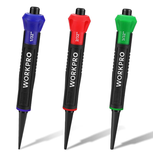 WORKPRO 3-Piece Nail Punch Set, Includes 1/32", 1/16", 3/32" Nail Setter, Color Coded Nail Set Tool with Shock-Absorbing Grip