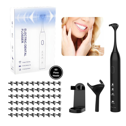 Electric Dental Flosser| Tongue Scrapper| Gum Massager and Stimulator for Adults and Kids| 60 Reuseable Floss Heads| A Better Alternative to Water Flosser