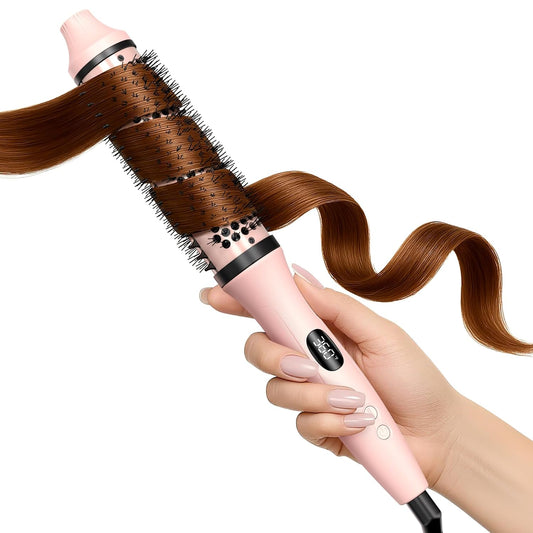 Bopcal Dual Voltage Thermal Brush, 1.5 Inch Heated Round Brush for Blowout Look, Heated Curling Styler with Negative Ions & Ceramic for Volumizing, 6 Temps & Auto Shut-Off, No Damage,Peach Pink