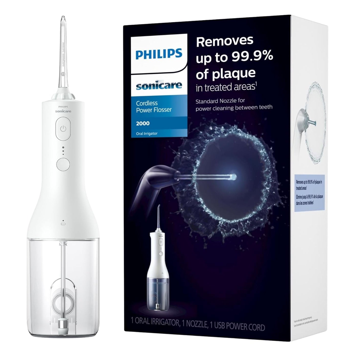 Philips Sonicare Water Flosser Cordless – Rechargeable Power Dental Waterflosser for Teeth, Portable Oral Irrigator with 3 Intensity Settings, 360° Rotating Nozzle – (White)