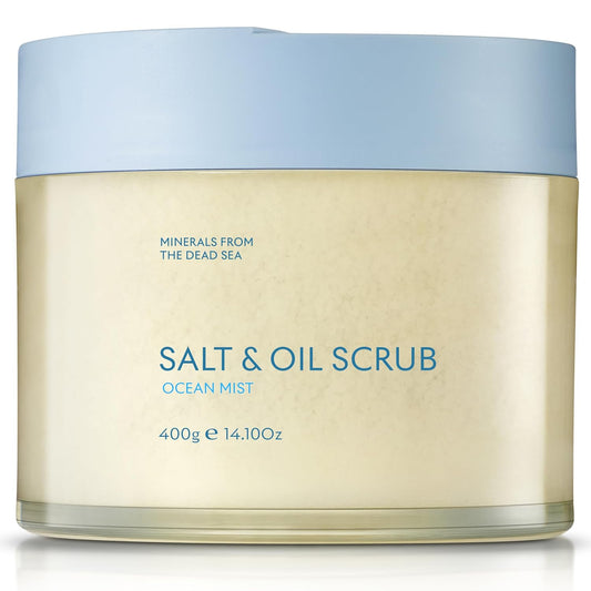 SEACRET Minerals Dead Sea Salt & Oil Body Scrub - Exfoliator with Rosehip, Sea Buckthorn & Green Tea, Mineral Rich Spa Treatment Stimulates Cell Renewal for a Rejuvenated Glow, Ocean Mist, 14.1 oz