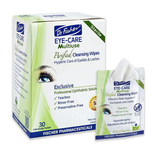 Dr. Fischer Eyelid Wipes - Purified, Non-Irritating, Pre-moistened Eye Wipes for Cleansing Sensitive Skin. Hypoallergenic Make-up Remover (30)