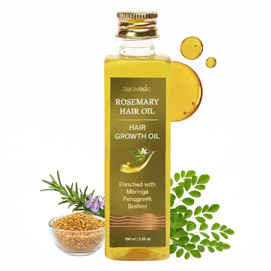 Auravedic Rosemary Hair Growth Oil with Moringa, Fenugreek & Brahmi | Scalp Nourishing Oil for Dry, Weak Hair & Breakage Care | Supports Fuller-Looking, Healthier Hair | 3.38 Fl Oz (100ml)