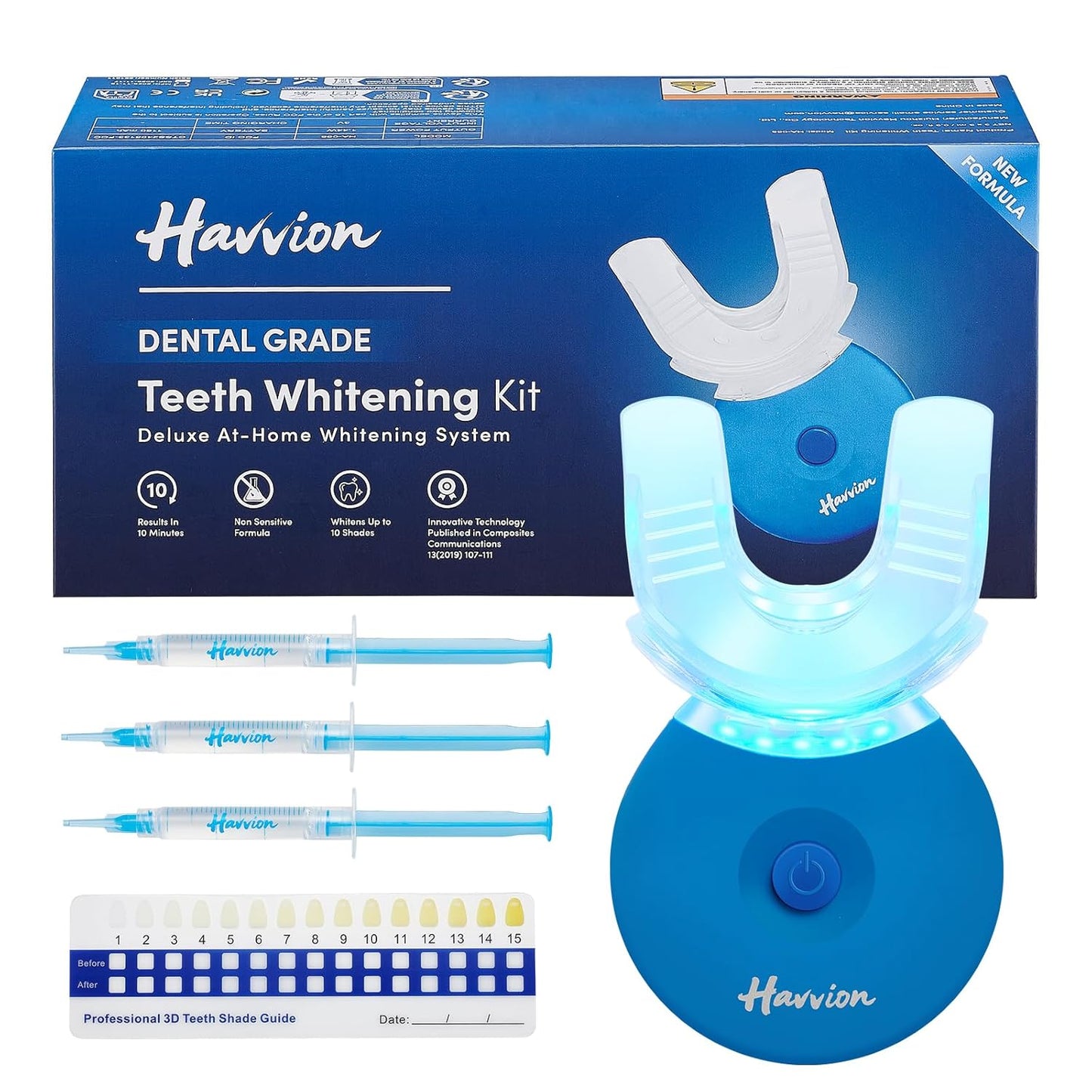 Teeth Whitening Kit, LED Accelerator Light, 3 Carbamide Peroxide Whitening Gel, Dental-Grade Whitening at Home