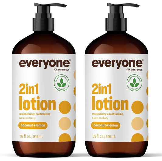 Everyone 2-in-1 Lotion for Hands/Body, 32 ounce (Pack of 2) Coconut and Lemon made with Essential Oils for Men and Women
