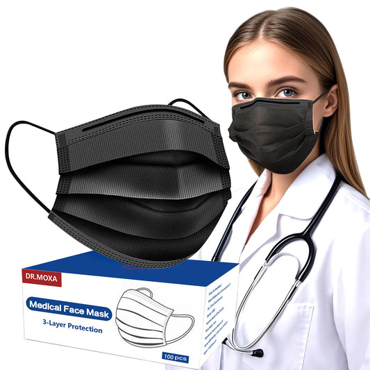 100 Pack Black Disposable Face Masks -3 Layer Medical Masks Disposable for Adults Home Office Outdoor and School