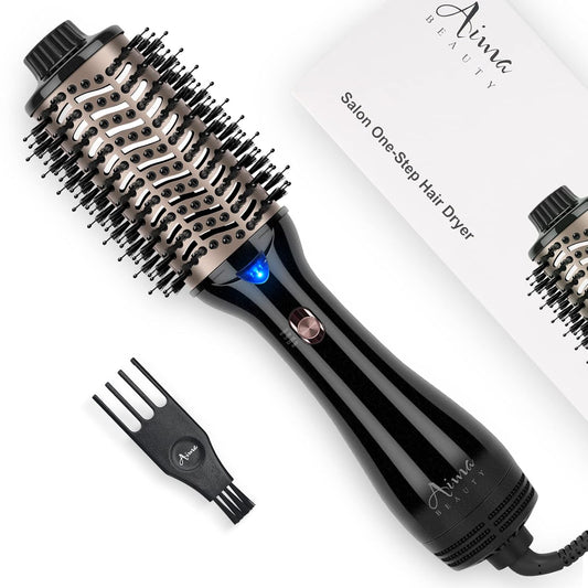 One Step Hair Dryer & Volumizing Hot Air Brush, Blow Dryer, Ceramic Straightener, Curler & Hot Comb 4 in 1 Salon Ionic Brush, Hair Styling Tools, Black