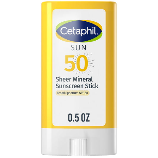 Cetaphil Sheer Mineral Sunscreen Stick for Face & Body, 0.5oz, 100% UVA/UVB Mineral Sunscreen: Zinc Oxide & Titanium Dioxide, Broad Spectrum SPF 50, For Sensitive Skin